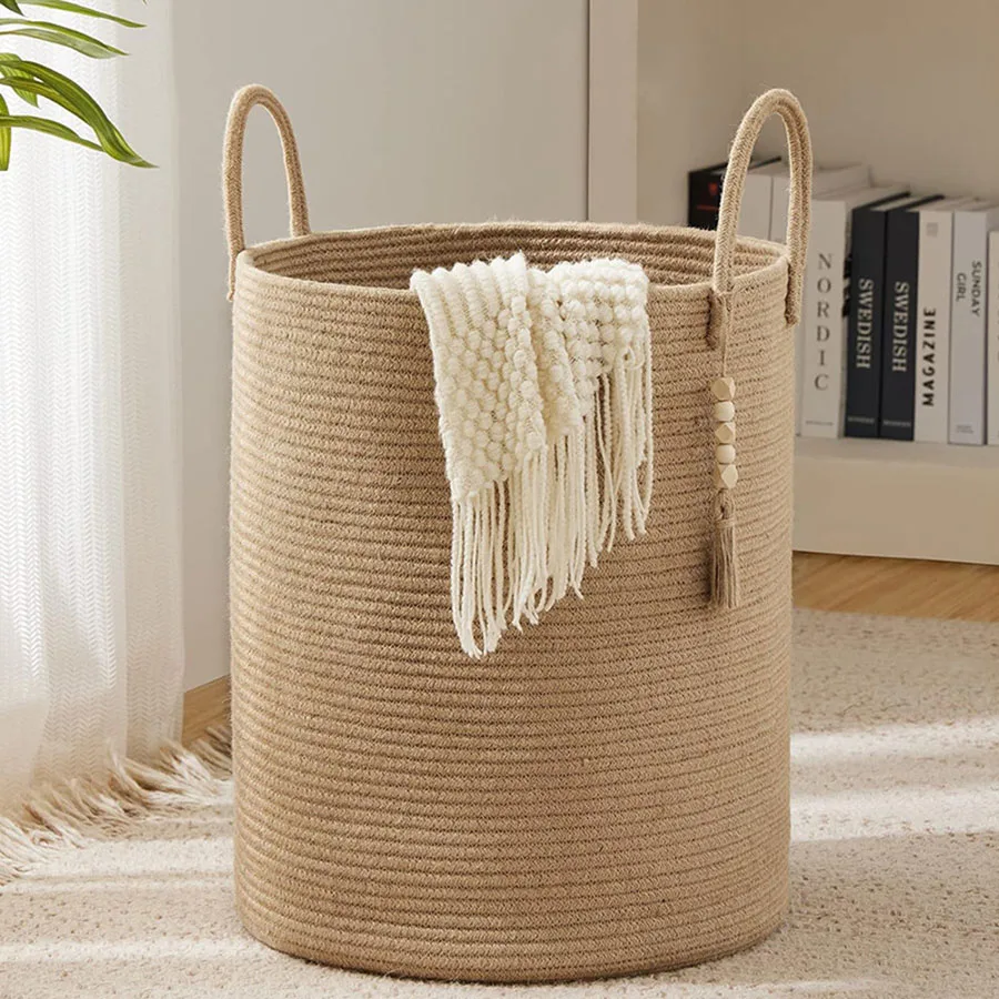 grand panier de rangement tissé avec poignées pliable pour jouets et linge - Image 8