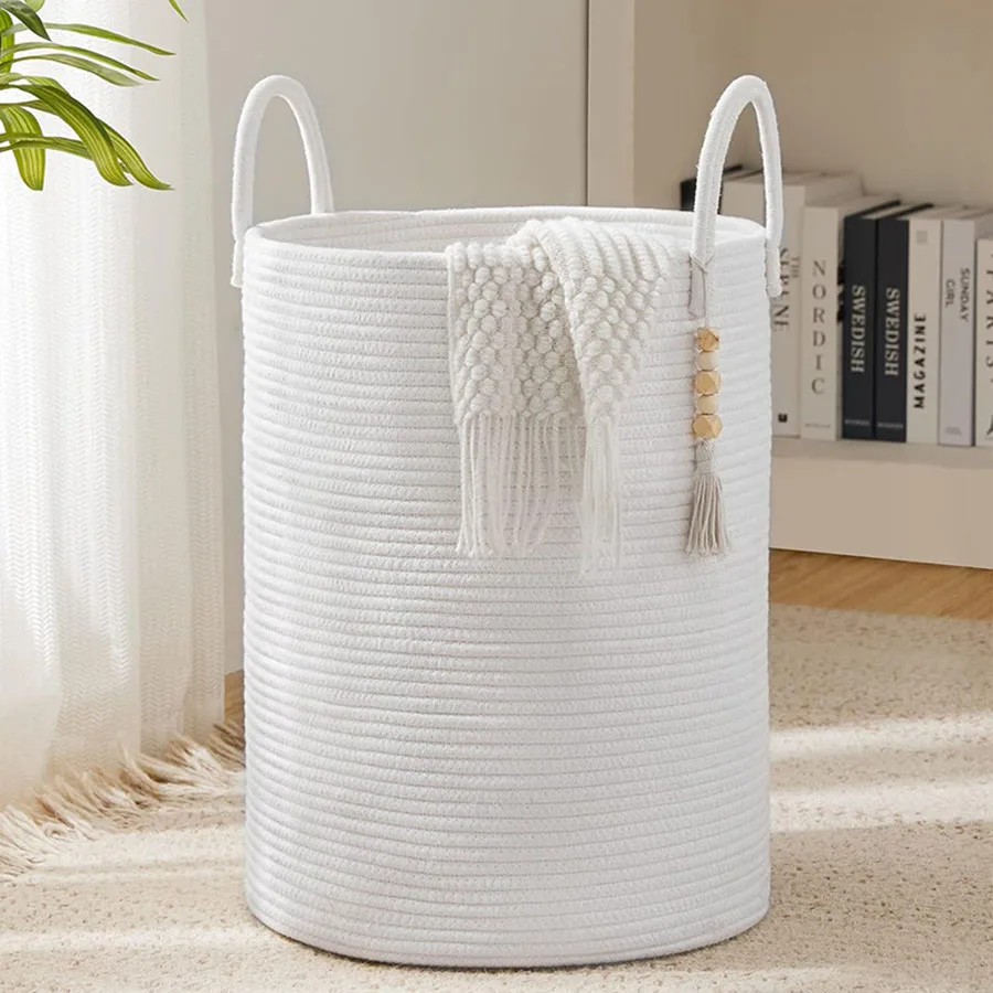 grand panier de rangement tissé avec poignées pliable pour jouets et linge - Image 9