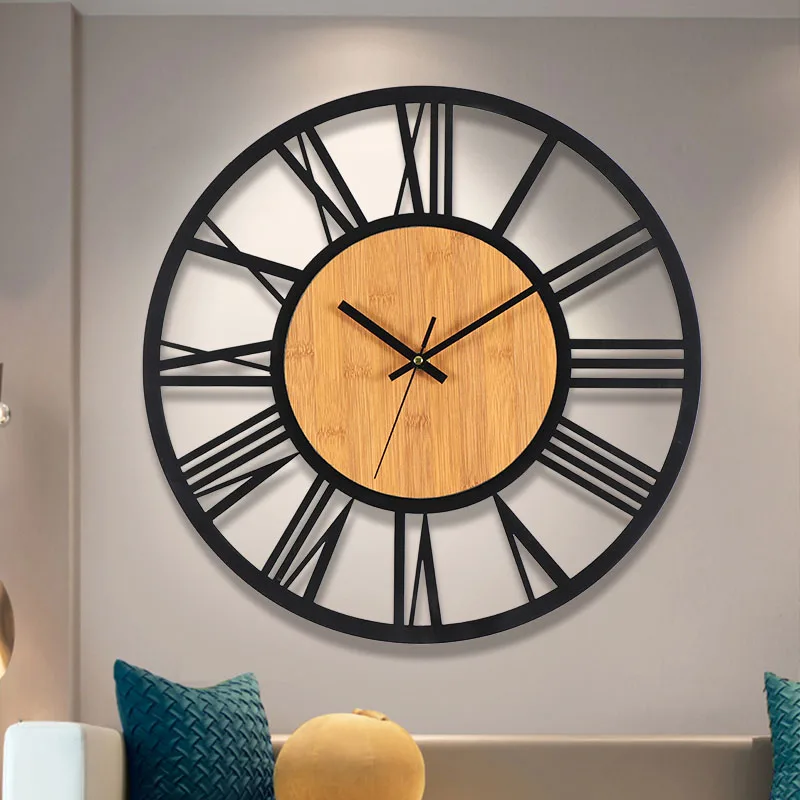 grande horloge murale 3d nordique rétro chiffres romains décorative silencieuse - Image 2
