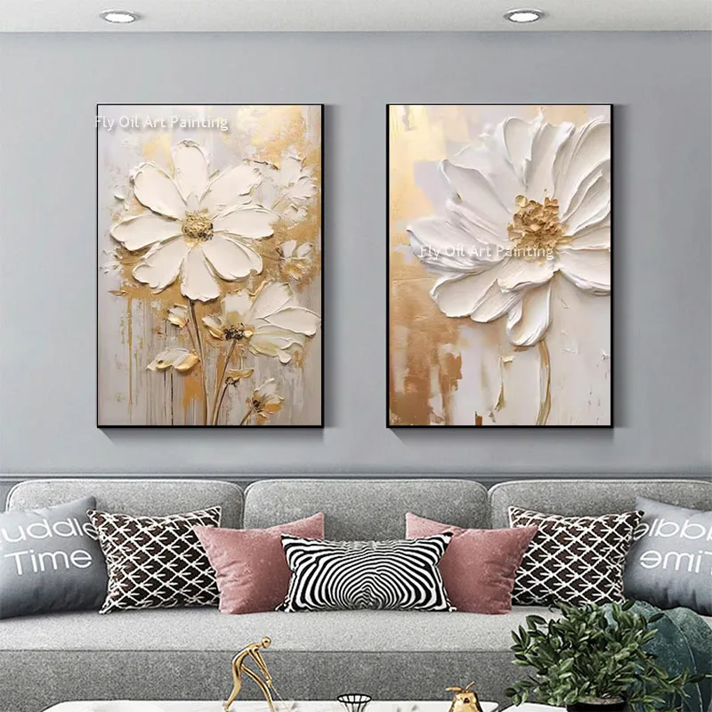 grande peinture à lhuile fleurs abstrait art mural décor intérieur - Image 5