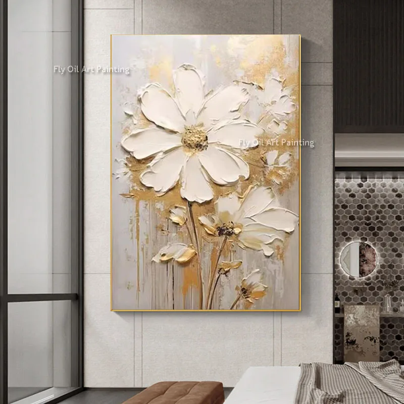 grande peinture à lhuile fleurs abstrait art mural décor intérieur - Image 6