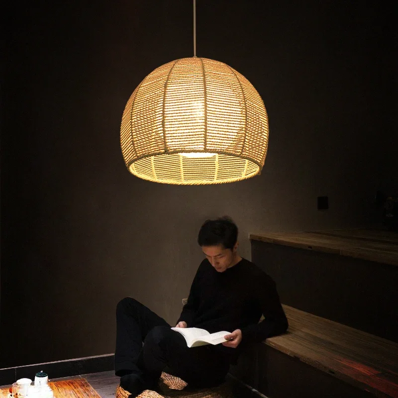 Hand-woven hemp rope chandelier stylish simple bedroom lamp balcony restaurant teahouse homestay decoration chandelier - Image 2