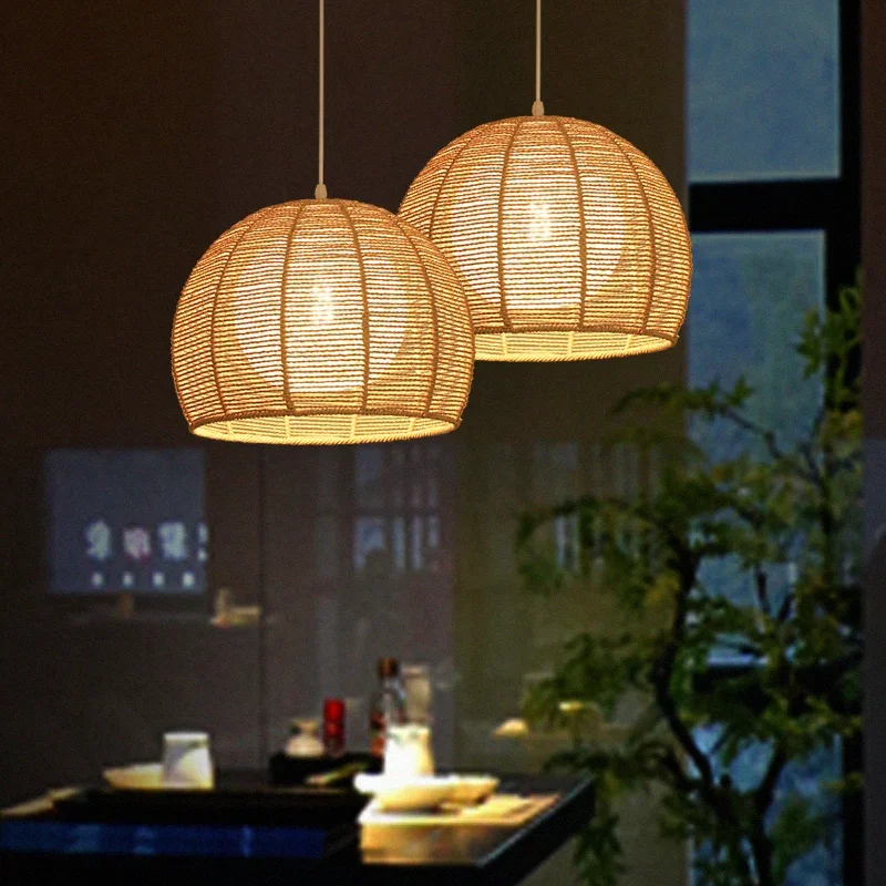 Hand-woven hemp rope chandelier stylish simple bedroom lamp balcony restaurant teahouse homestay decoration chandelier - Image 3