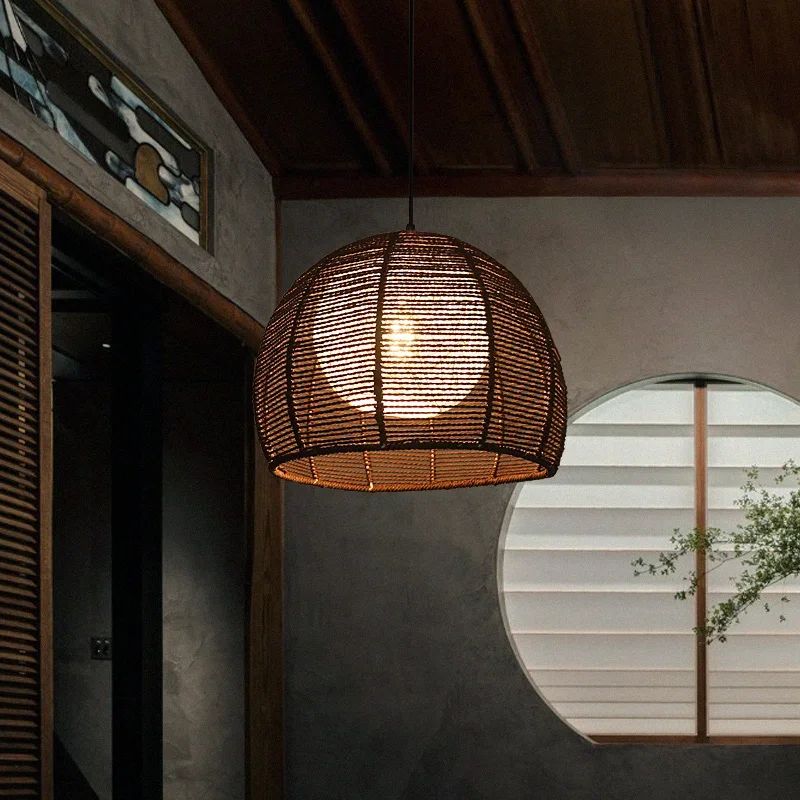 Hand-woven hemp rope chandelier stylish simple bedroom lamp balcony restaurant teahouse homestay decoration chandelier - Image 5