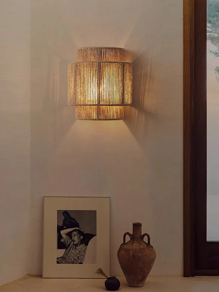 Handmade Hemp Rope Wall Lamp, Home Art Decoration, Bedroom, Hallway, Lobby, Hotel Atmosphere, Sconce E27 Bulb, Creative Light - Image 2