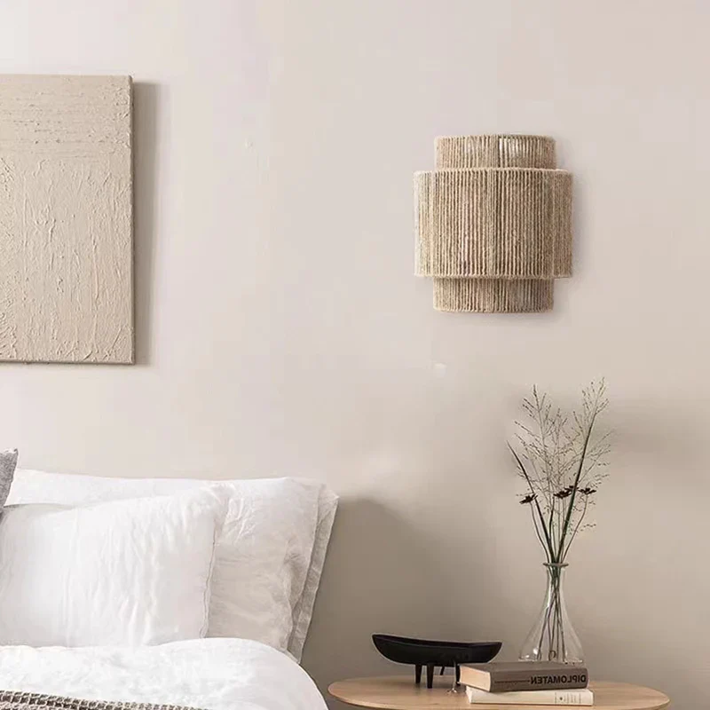 Handmade Hemp Rope Wall Lamp, Home Art Decoration, Bedroom, Hallway, Lobby, Hotel Atmosphere, Sconce E27 Bulb, Creative Light - Image 5