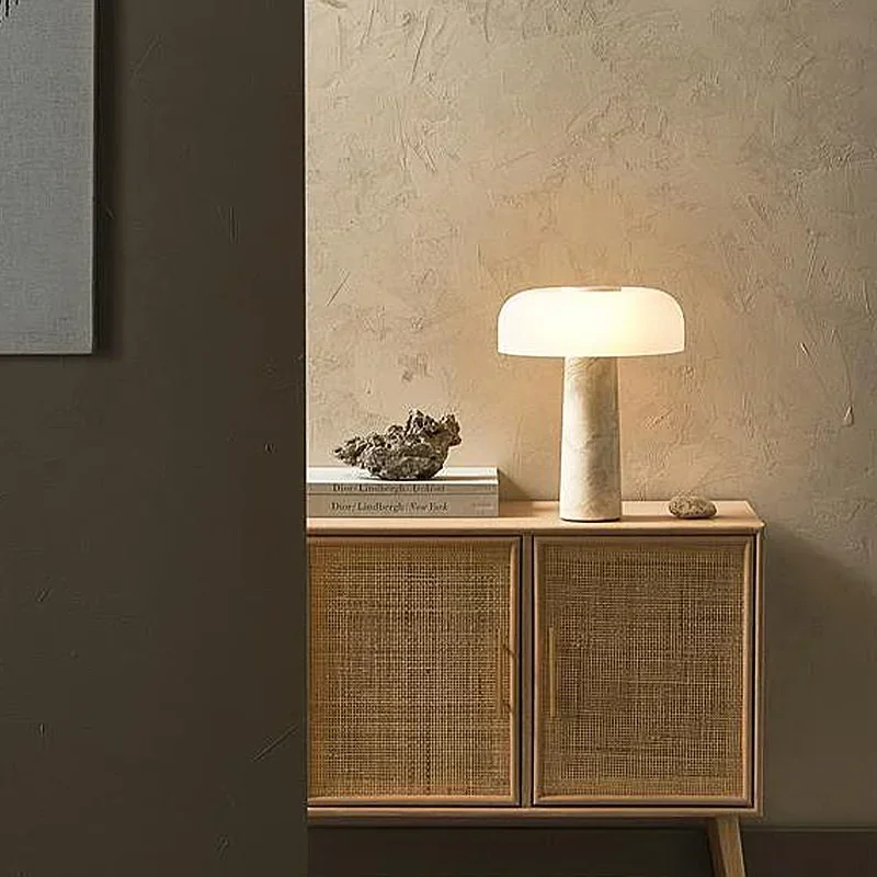 High Quality Cave Stone Desk Lamp White Glass Shade Table Light Fixture - Image 2