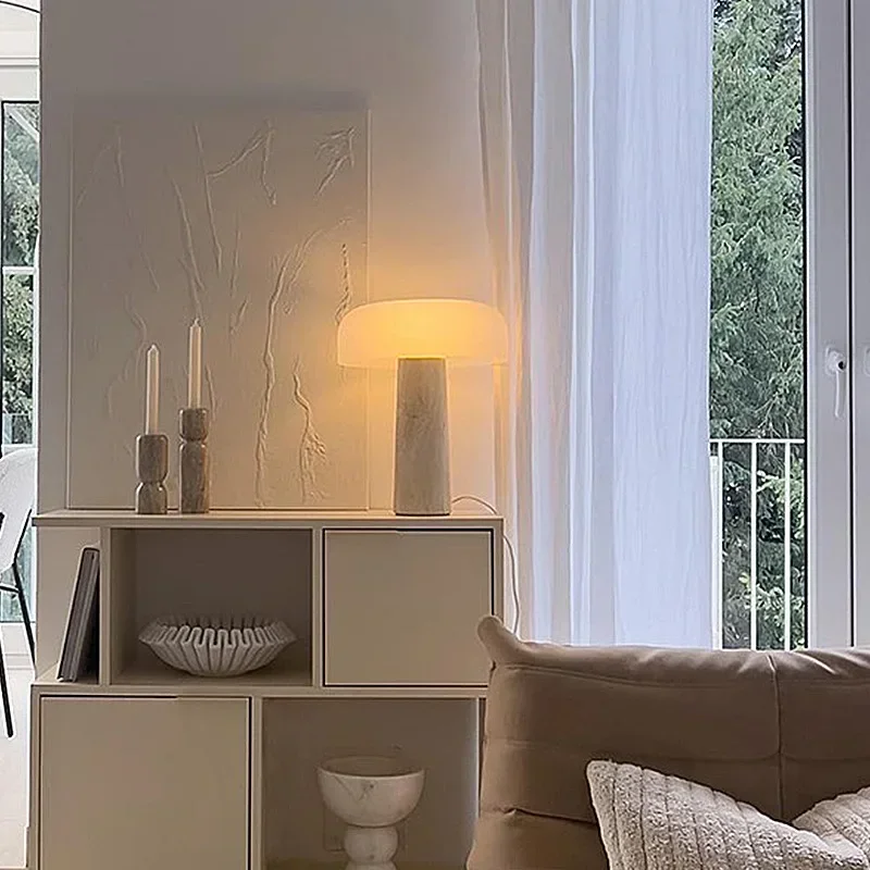 High Quality Cave Stone Desk Lamp White Glass Shade Table Light Fixture - Image 3