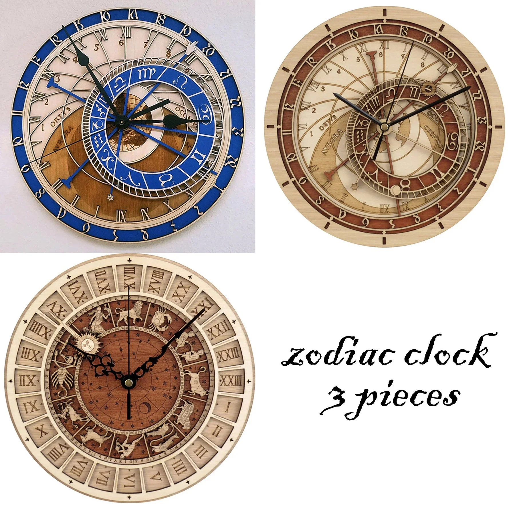 horloge en bois avec signes du zodiaque et constellations art déco - Image 2