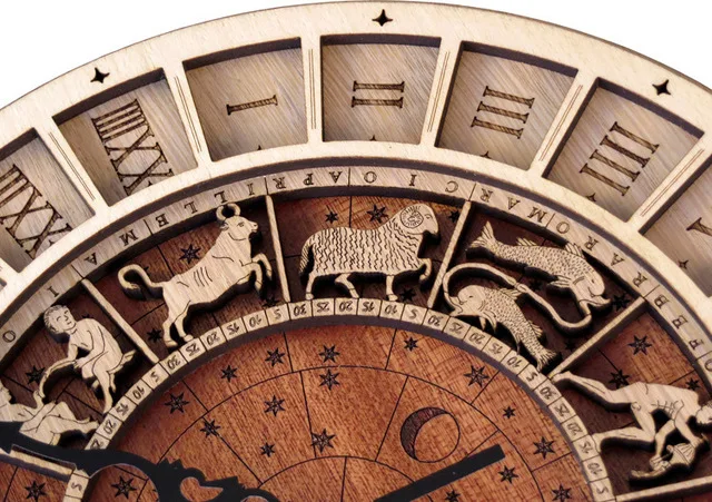 horloge en bois avec signes du zodiaque et constellations art déco - Image 4
