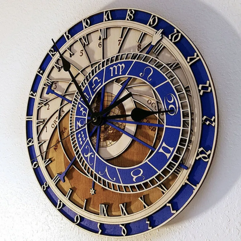 horloge en bois avec signes du zodiaque et constellations art déco - Image 5