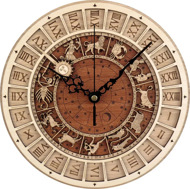 horloge en bois avec signes du zodiaque et constellations art déco - Image 6