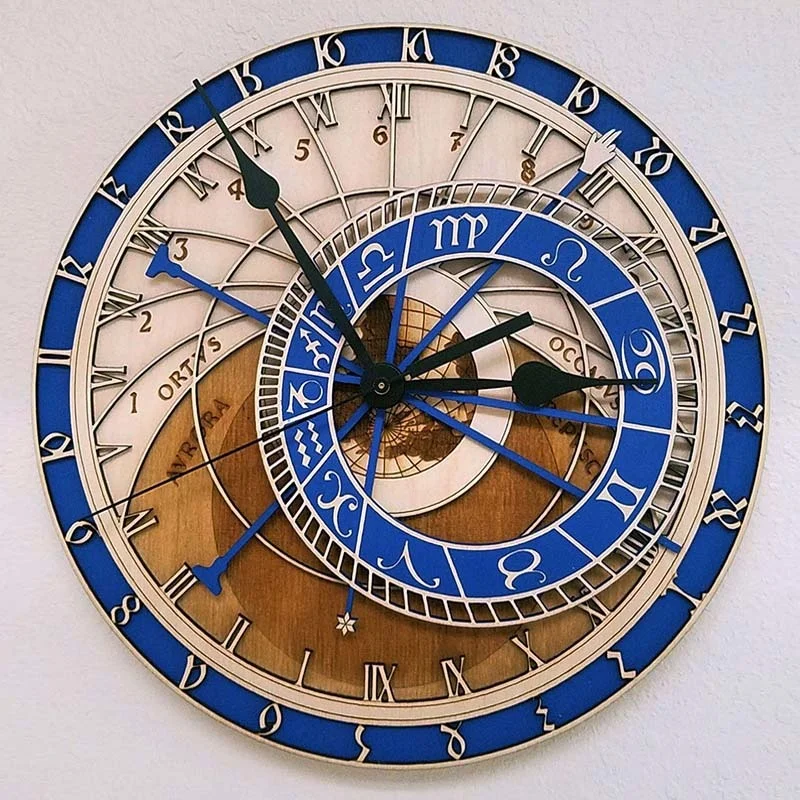 horloge en bois avec signes du zodiaque et constellations art déco - Image 7