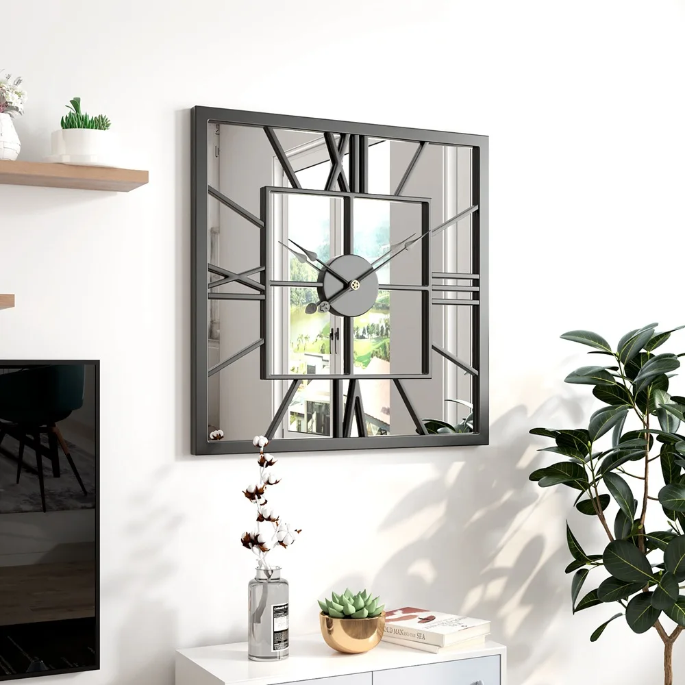 horloge murale de luxe en fer avec miroir décoratif - Image 6