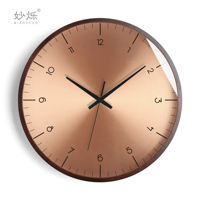 horloge murale design moderne en bois doré silencieuse et créative - Image 11