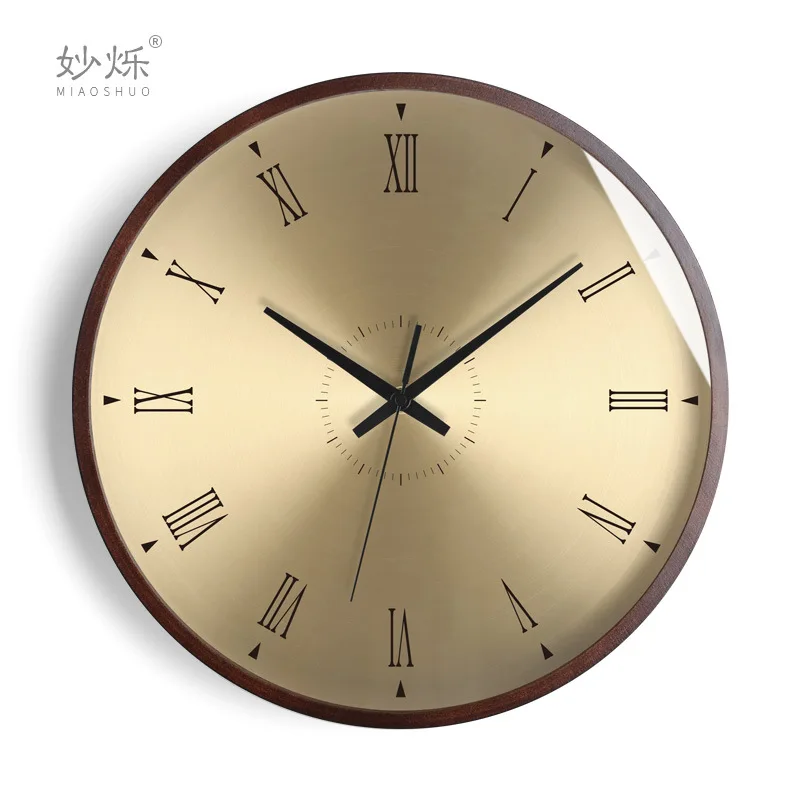 horloge murale design moderne en bois doré silencieuse et créative - Image 19