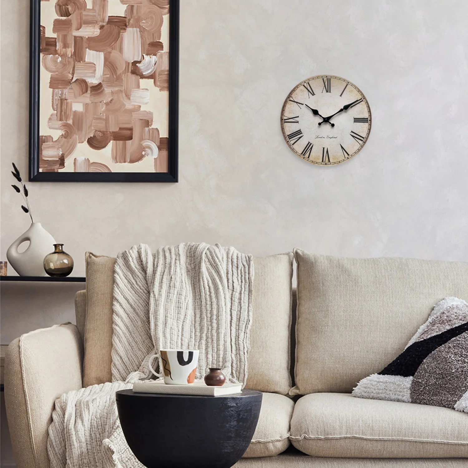 horloge murale en bois rétro à chiffres romains silencieuse et décorative - Image 5