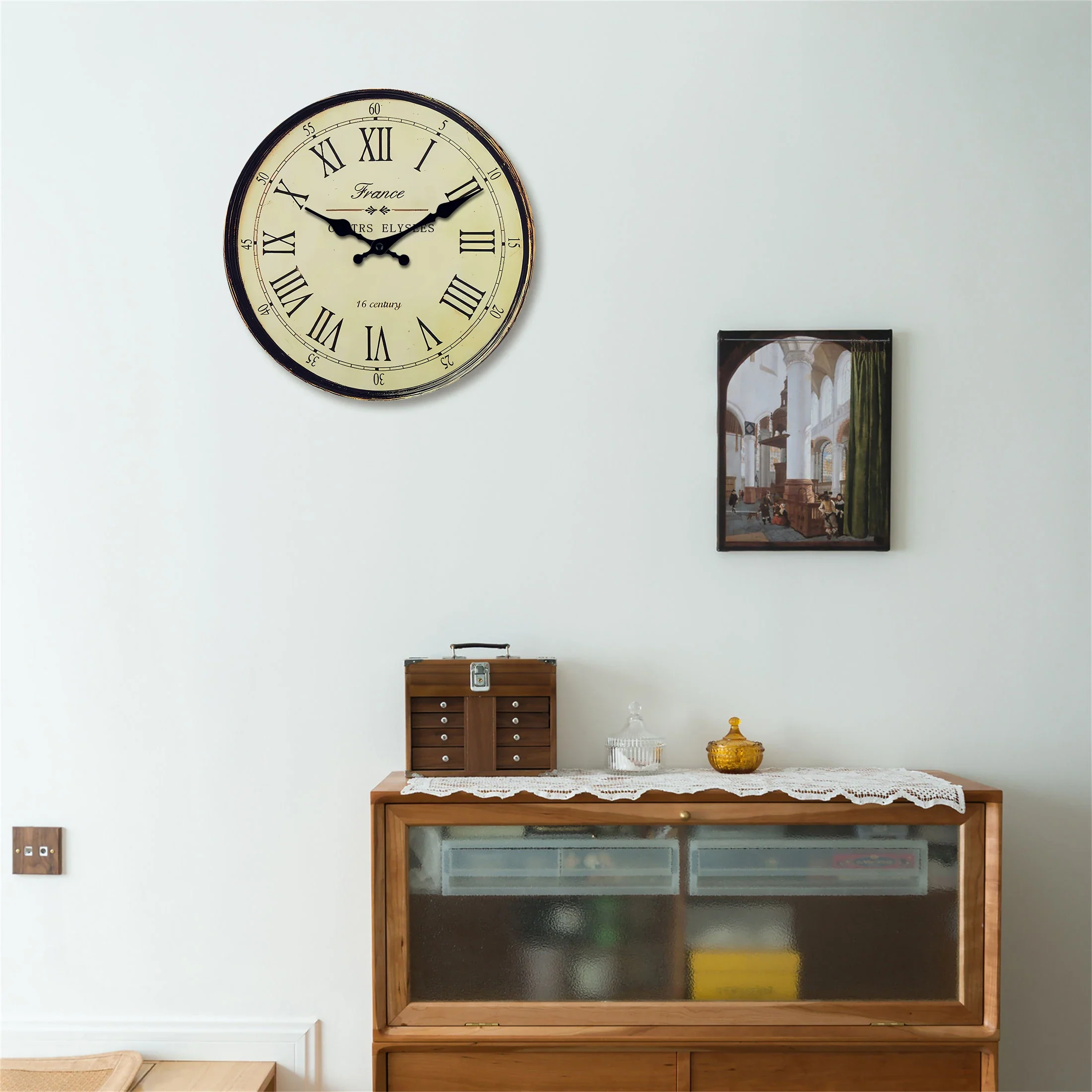 horloge murale en bois style 16e siècle décoration silencieuse cadeau idéal - Image 4