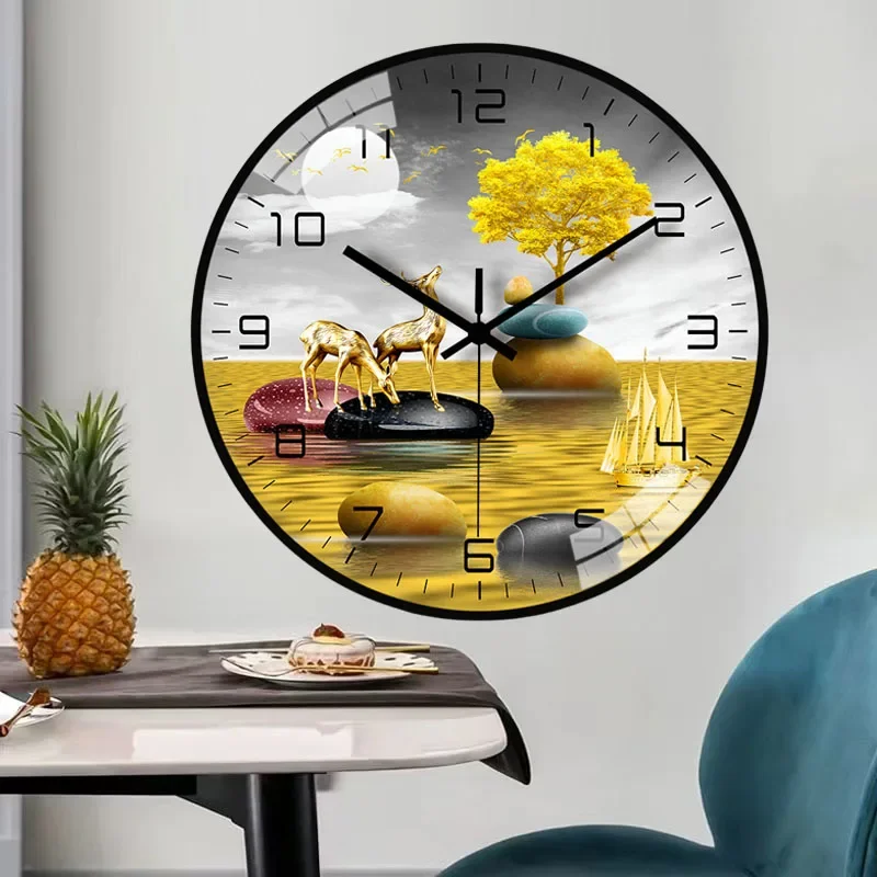 horloge murale en verre design moderne style chinois créatif et muet - Image 4