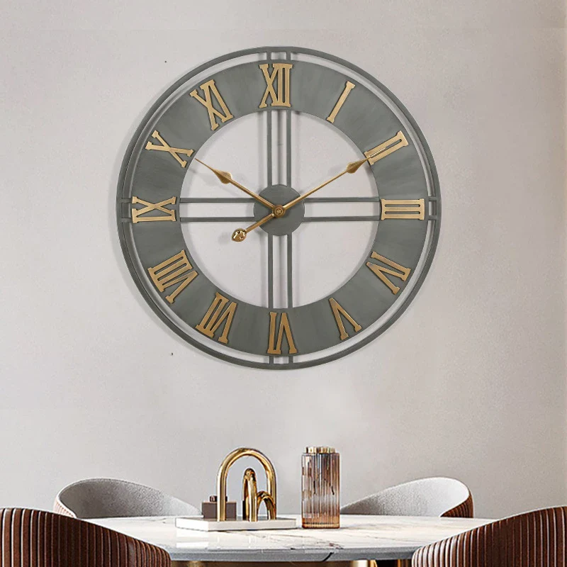 horloge murale moderne 3D rétro avec chiffres romains en métal silencieuse - Image 3