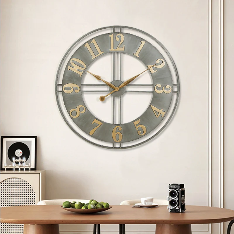 horloge murale moderne 3D rétro avec chiffres romains en métal silencieuse - Image 4