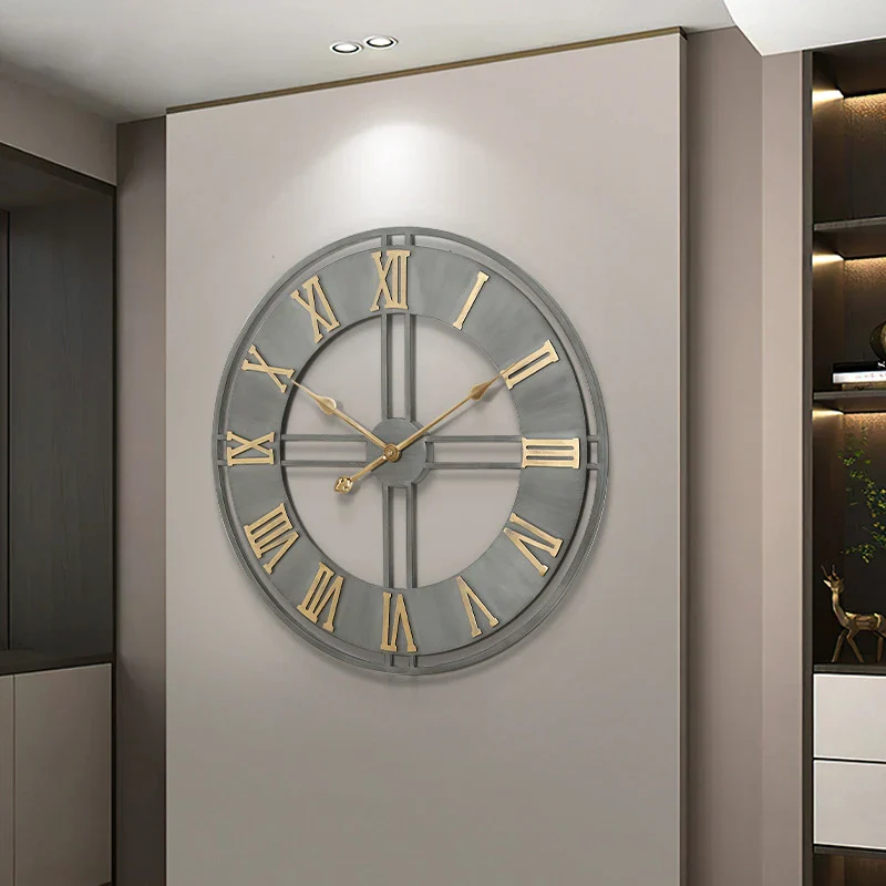 horloge murale moderne 3D rétro avec chiffres romains en métal silencieuse - Image 5