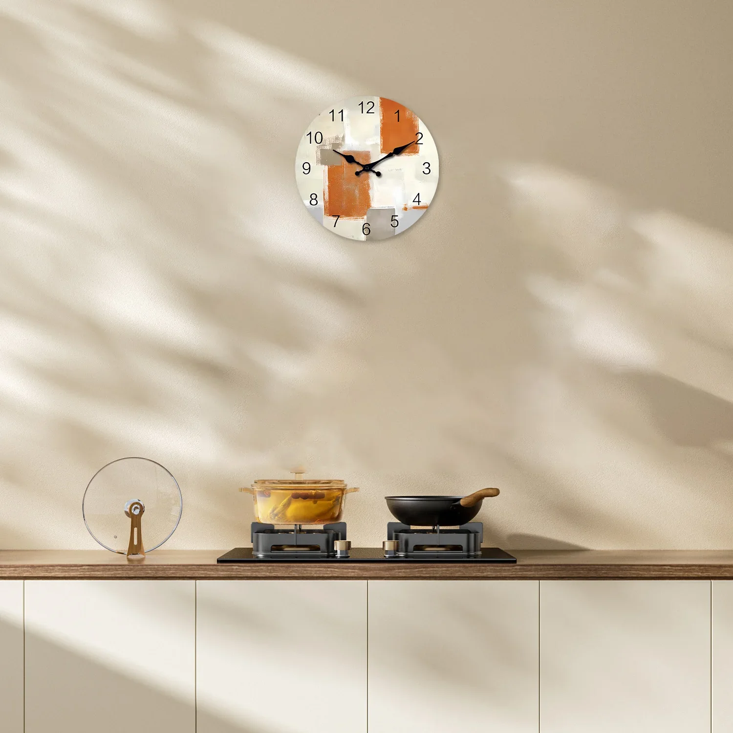 horloge murale moderne en bois motif abstrait silencieuse décorative - Image 2