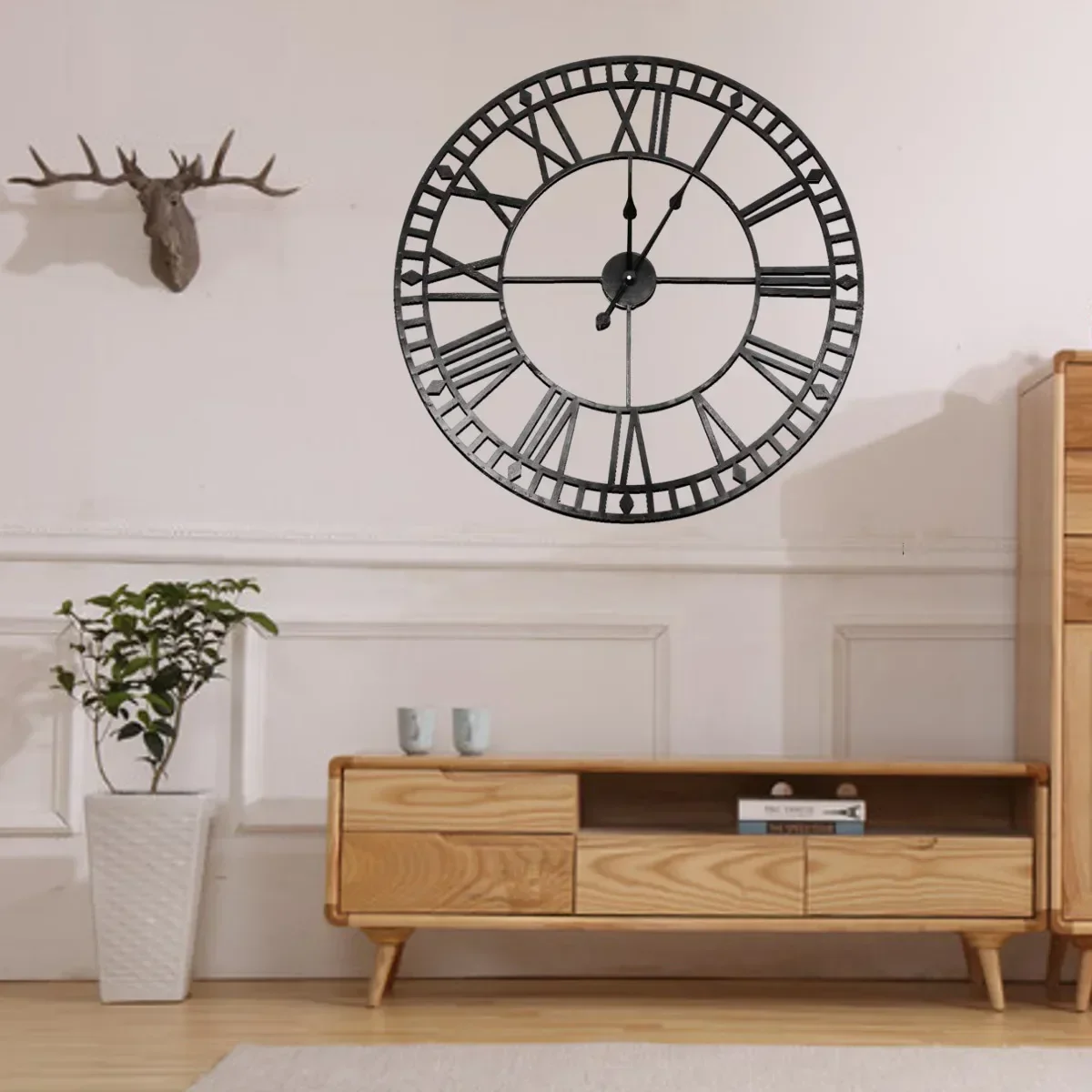 horloge murale moderne en fer noir chiffres romains décoration intérieure - Image 8