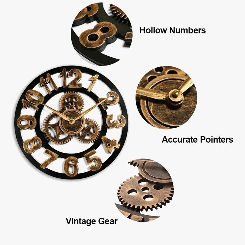 horloge murale rétro en bois style industriel pour décoration intérieure - Image 4