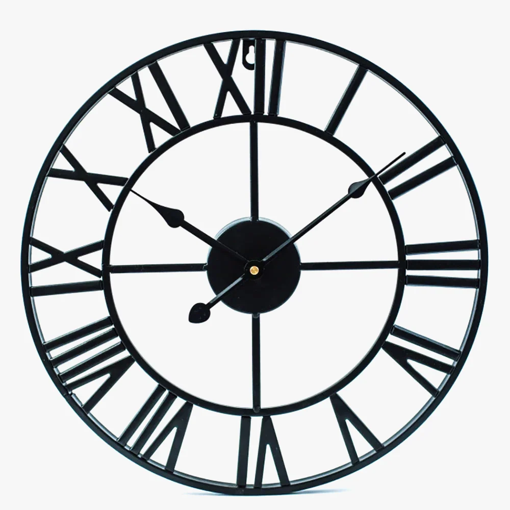 horloge murale rétro en métal creux style 3D avec chiffres romains