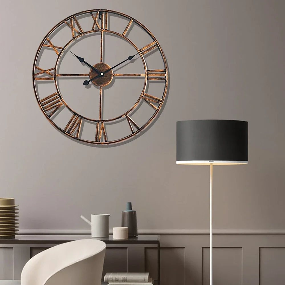 horloge murale rétro en métal creux style 3D avec chiffres romains - Image 2