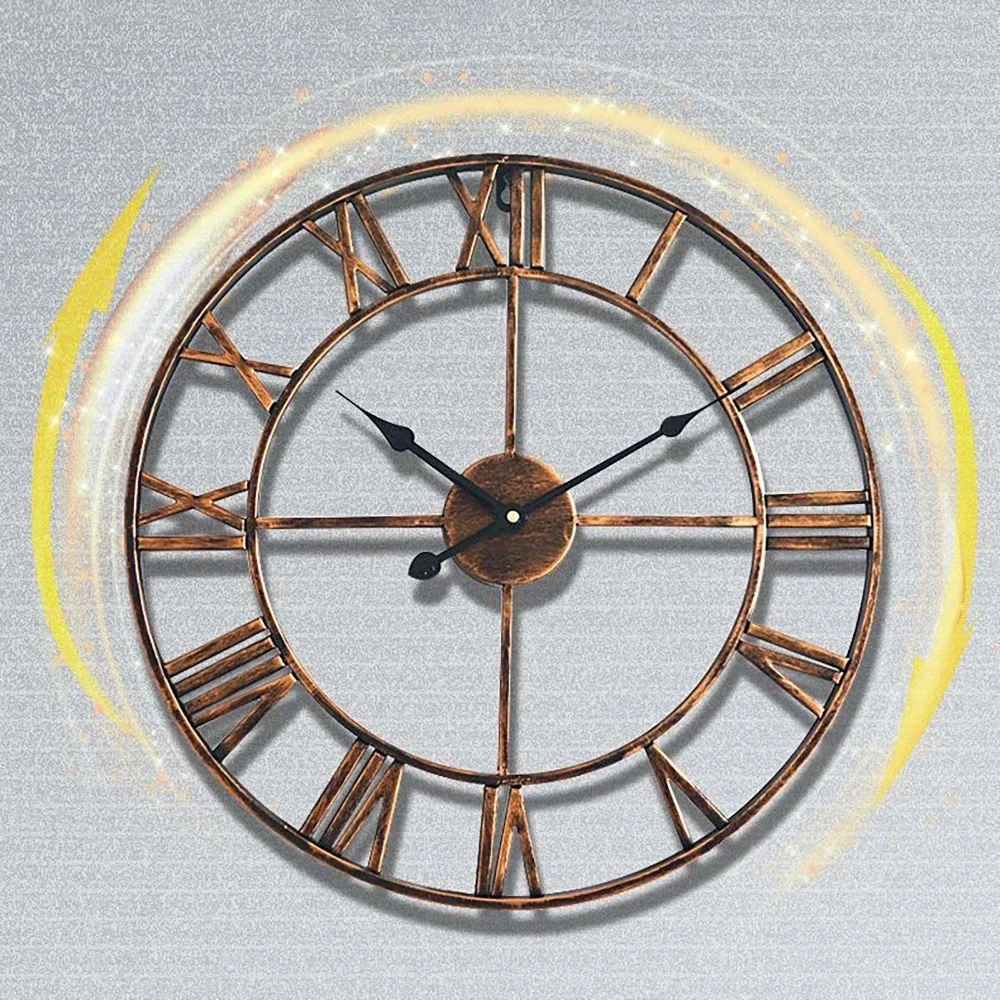 horloge murale rétro en métal creux style 3D avec chiffres romains - Image 4