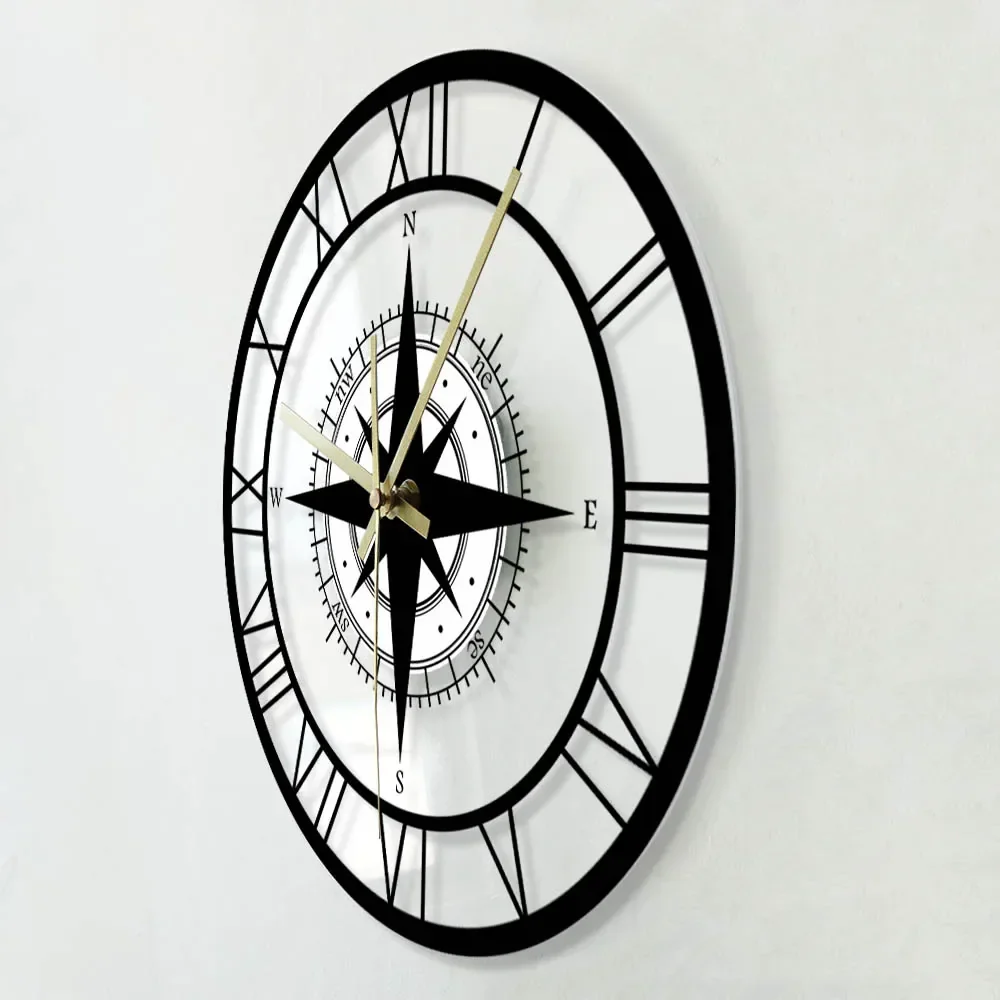 horloge murale silencieuse avec boussole et carte de direction - Image 2