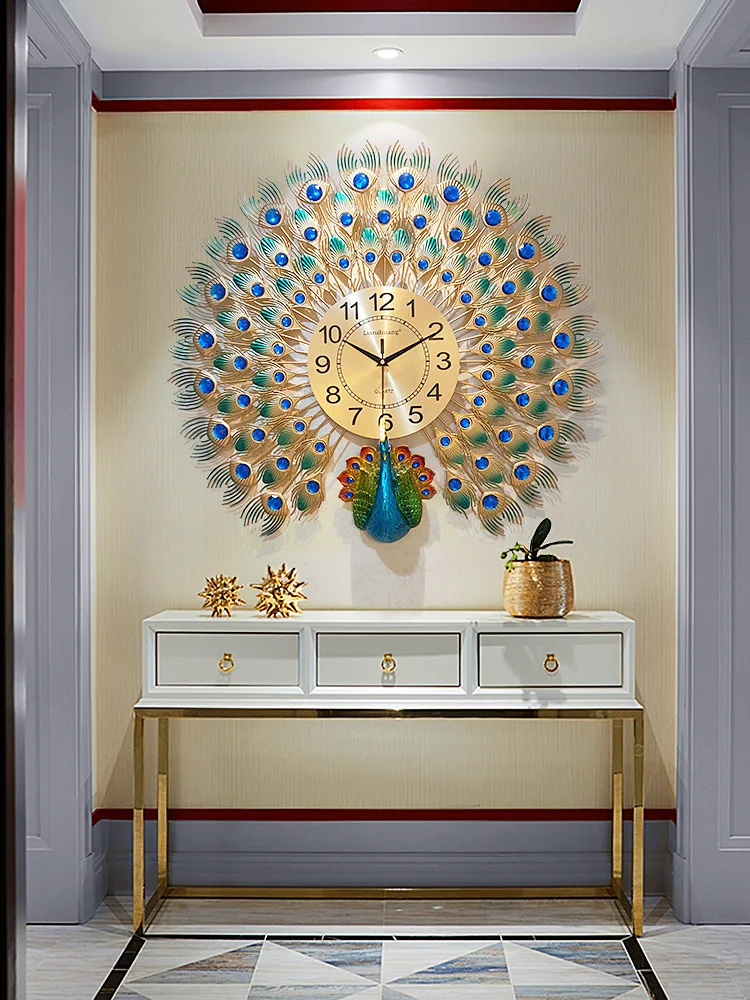 horloge murale silencieuse en métal motif paon décorative intérieure - Image 3