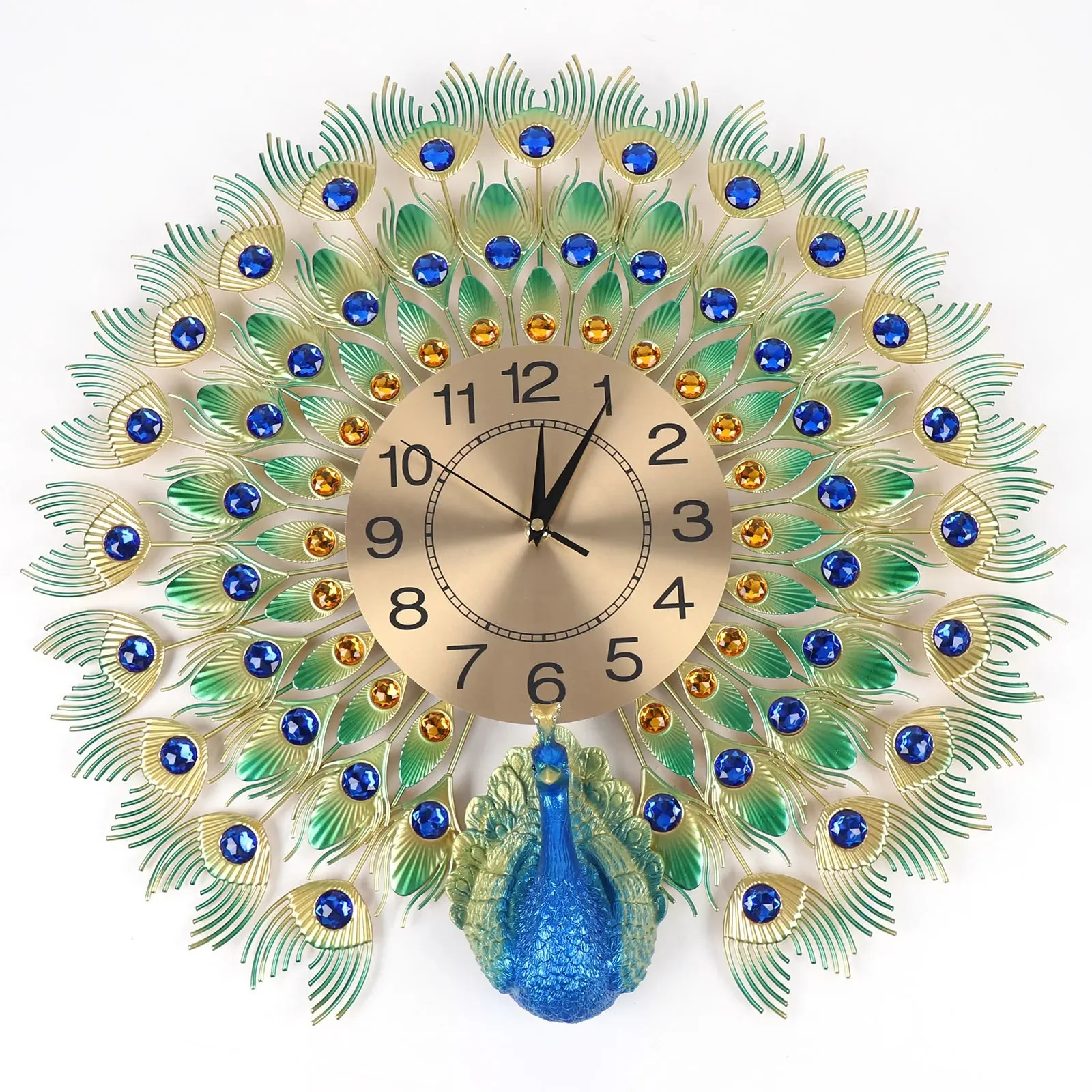 horloge murale silencieuse en métal motif paon décorative intérieure - Image 6