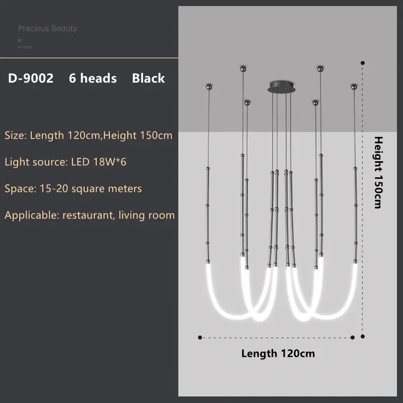 Italian New Restaurant LED Chandelier Modern Villa Living Room Creative Hanging Lamp Simple Line Lights Duplex Floor Chandeliers - Image 10
