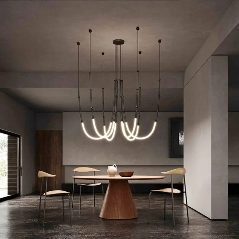 Italian New Restaurant LED Chandelier Modern Villa Living Room Creative Hanging Lamp Simple Line Lights Duplex Floor Chandeliers - Image 2