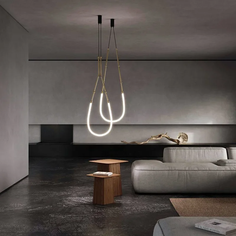 Italian New Restaurant LED Chandelier Modern Villa Living Room Creative Hanging Lamp Simple Line Lights Duplex Floor Chandeliers - Image 4