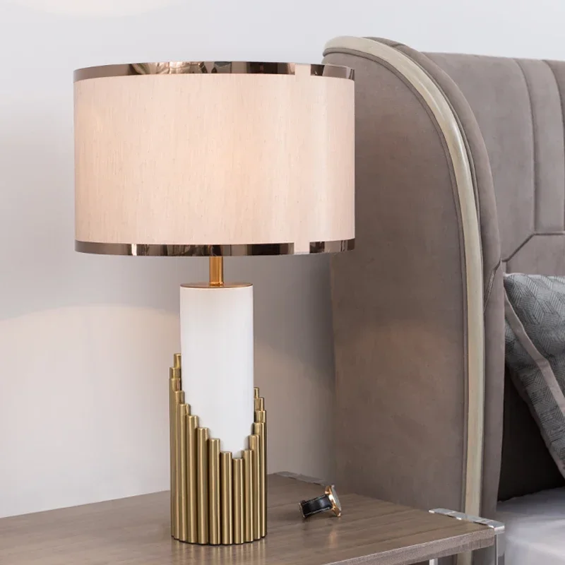 Italy Design High Quality Table Lamp Led Desk Light with Marble Foot Fabric Shade - Image 2