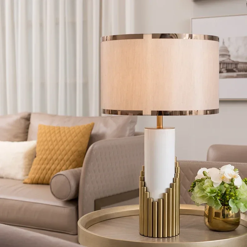 Italy Design High Quality Table Lamp Led Desk Light with Marble Foot Fabric Shade - Image 3