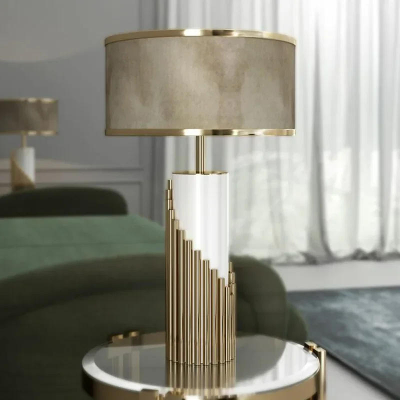 Italy Design High Quality Table Lamp Led Desk Light with Marble Foot Fabric Shade - Image 4