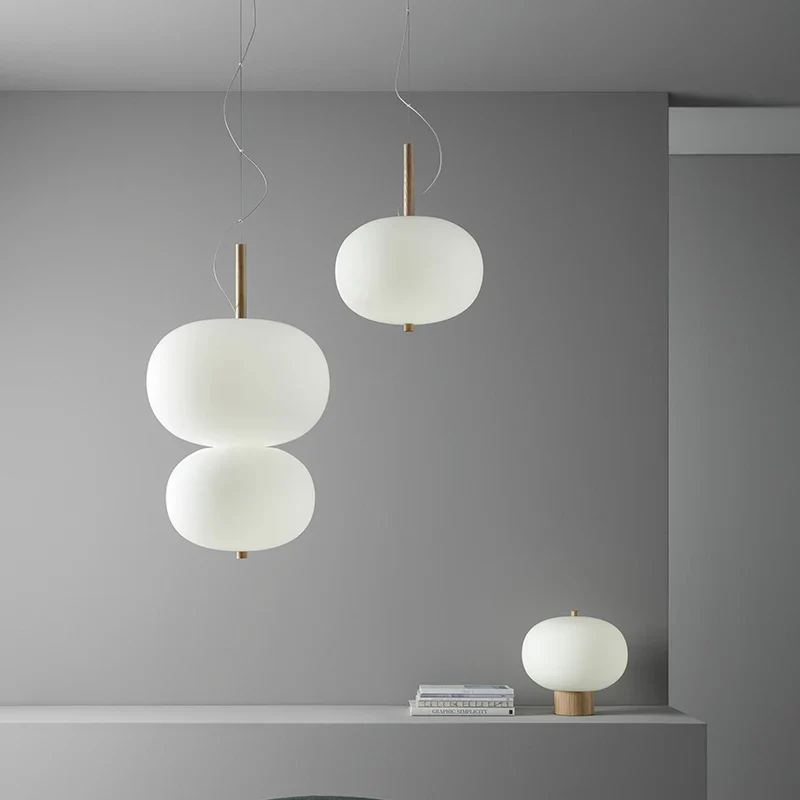 Kobuc Design nordique salon suspension avec grande boule ronde abat-jour en verre créatif bois lustre salle à manger chevet - Image 2
