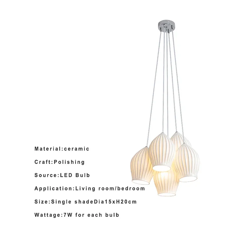 Lamp 3/5 Light Mid Century Pendant Lighting Kitchen Island White Ceramic Cluster Pendant Lights Small Milk Chandelier Vintage - Image 3