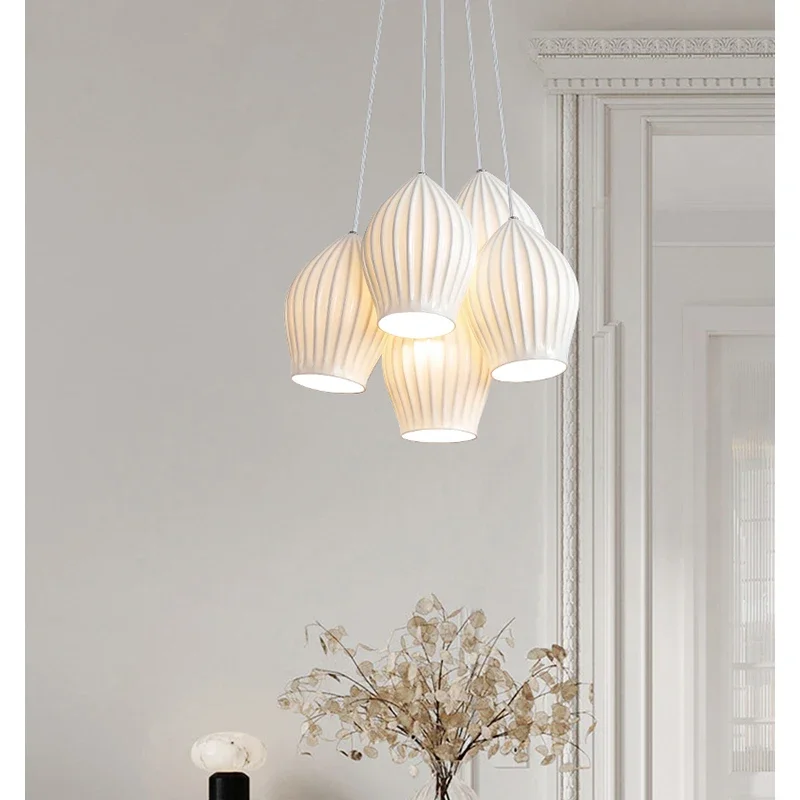 Lamp 3/5 Light Mid Century Pendant Lighting Kitchen Island White Ceramic Cluster Pendant Lights Small Milk Chandelier Vintage - Image 4