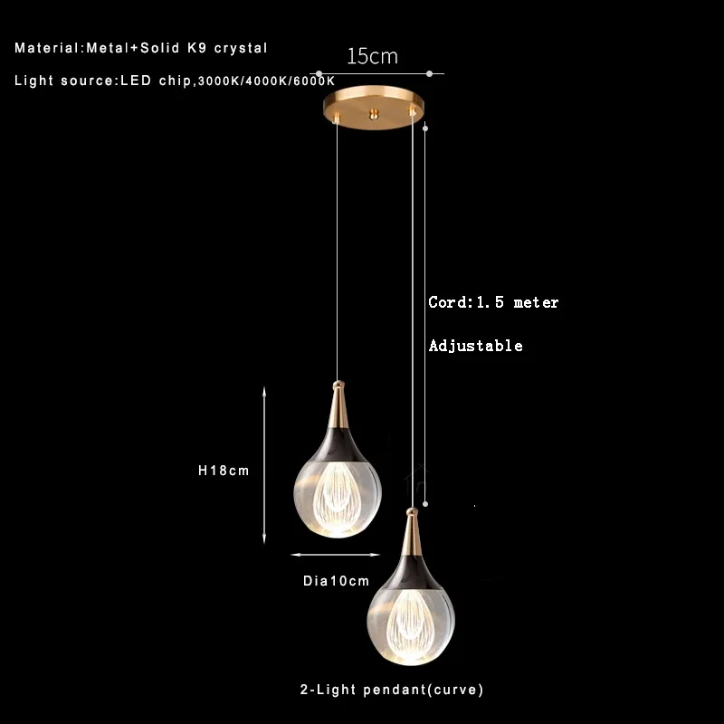 Lamp Globe Crystal Pendant Light 1-Light Mini Pendant Lighting For Kitchen,Teardrop Crystal Pendant Lamp For Bedroom Dining Roo - Image 5