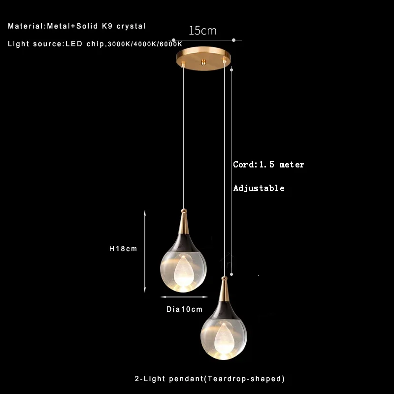 Lamp Globe Crystal Pendant Light 1-Light Mini Pendant Lighting For Kitchen,Teardrop Crystal Pendant Lamp For Bedroom Dining Roo - Image 8