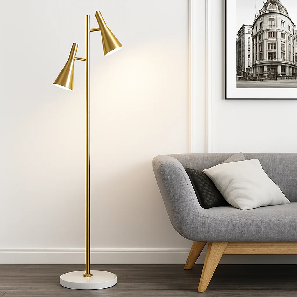 lampadaire à double led doré style vintage en marbre - Image 6
