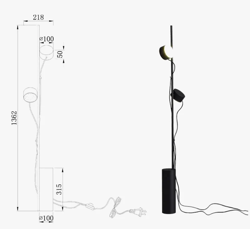 Lampadaire design nordique créatif noir lampadaire simple lampe d'angle étude chevet décoration salon lampe de lecture - Image 7