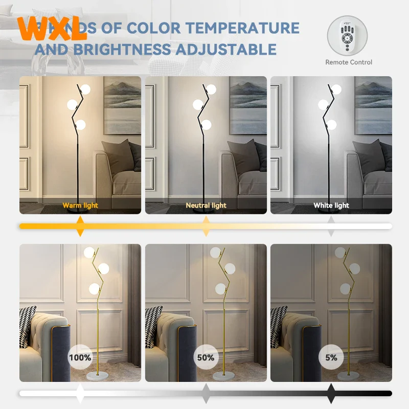 lampadaire led moderne en fer et verre nordique pour décoration intérieure - Image 3