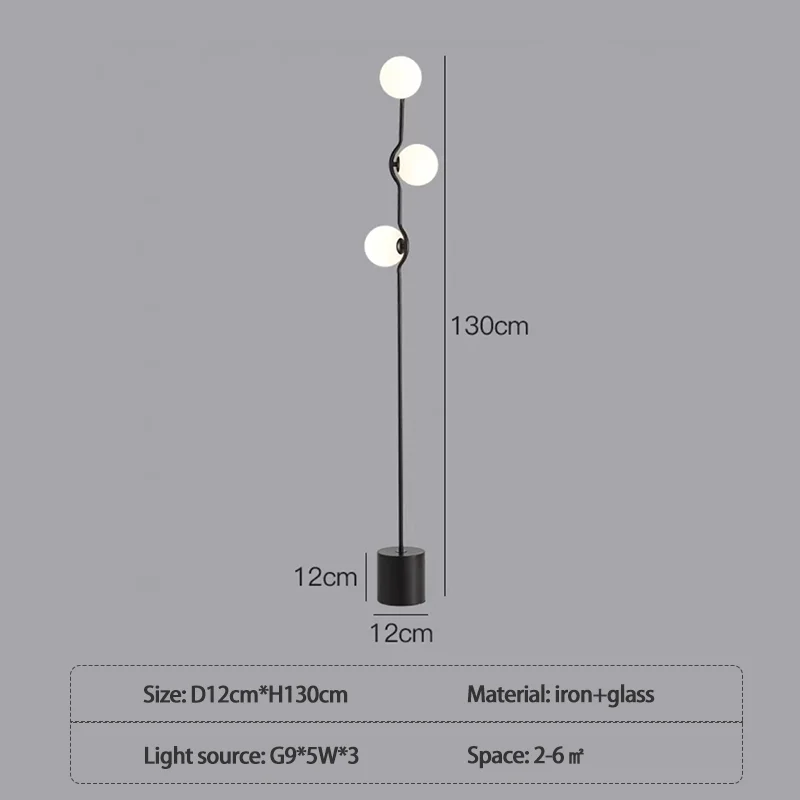 lampadaire post-moderne design nordique à trois têtes en verre blanc - Image 7